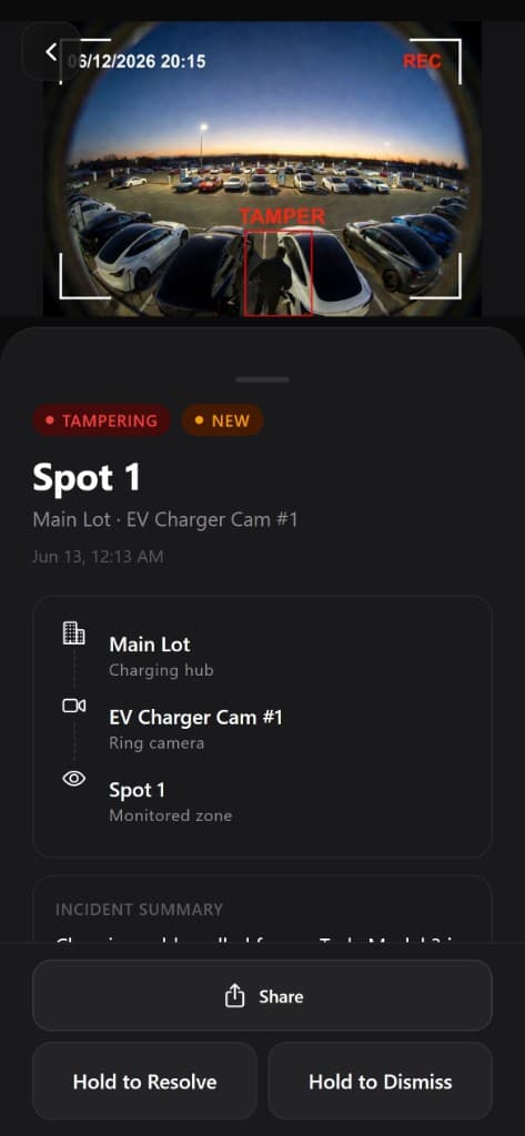 ChargeEnforcer tampering incident in the Ring app with automated escalation options